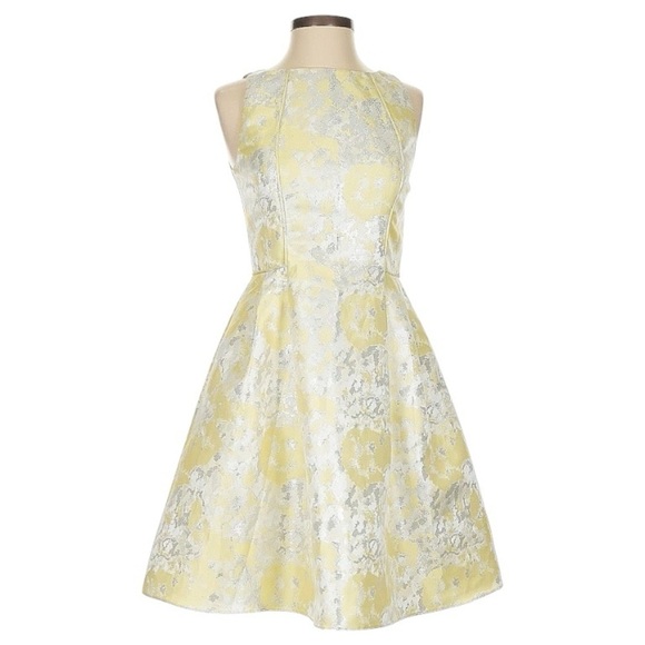 AIDAN MATTOX  Metallic Floral Jacquard Fit & Flare Cocktail/Party Mini Dress 4 - Picture 4 of 12